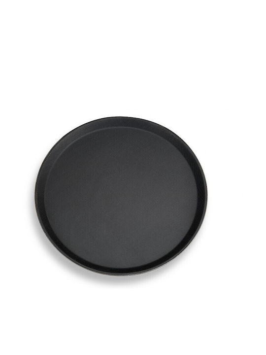 Relaxdays Kunststoff Rund Serviertablett Rutschfest in Schwarz Farbe 35cm 10027282 1Stück