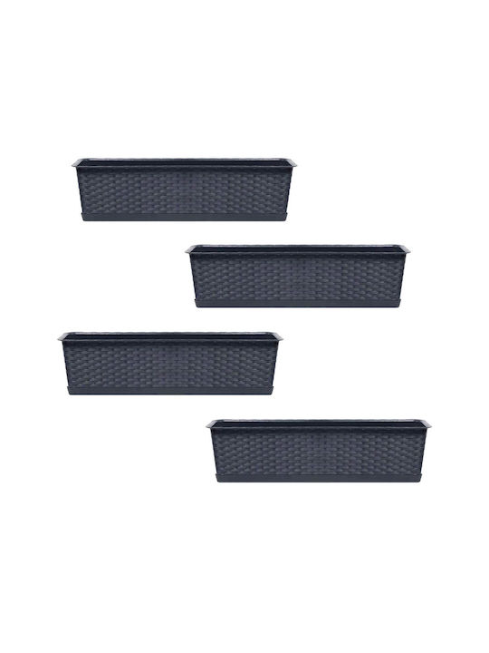 Set 4 Decorative Planters Anthracite 68.5x17.3x15 Cm Ratolla Case P