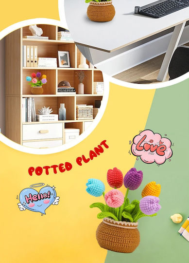 Set Complet de Croșetat DIY pentru Începători și Avansați Accesorii Fir Incluse Instrucțiuni Model Decorativ Ghiveci de Flori Lalele Multicolor