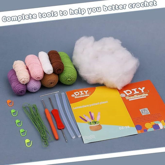Set complet de croșetat DIY pentru începători și avansați, accesorii incluse, fire, unelte, instrucțiuni, model decorativ, ghiveci de flori lucrat manual, lavandă mov