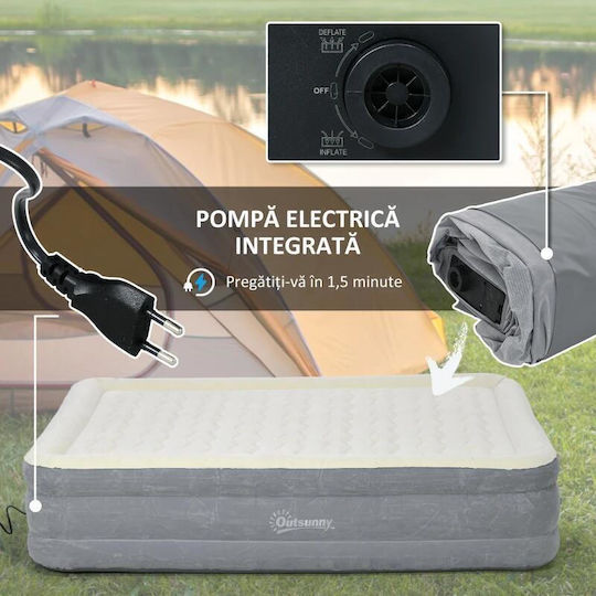 Saltea de camping gonflabilă cu pompă electrică integrată 220-240 V PVC gri bej 203x92x46 cm