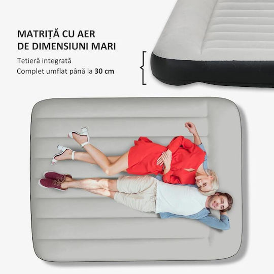 Saltea de camping pentru 2 persoane, gonflabilă, cu pompă electrică încorporată 220-240 V, PVC, gri-negru, 203x152x30 cm