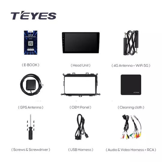 Teyes Auto-Audiosystem 2DIN (Bluetooth/USB/WiFi/GPS/Apple-Carplay/Android-Auto) mit Touchscreen 9.5"