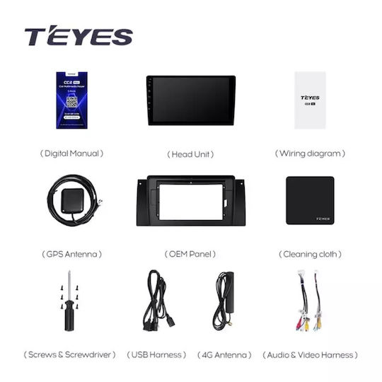 Teyes Sistem Audio Auto pentru BMW Serie 5 (E39) 1995-2003 (Bluetooth/USB/WiFi/GPS/Apple-Carplay/Android-Auto) cu Ecran Tactil 9"