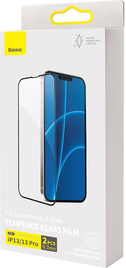 Baseus Porcelain 0.3mm Full Face Tempered Glass 2τμχ Μαύρο (iPhone 17e / 16e / 14 / 13 / 13 Pro)