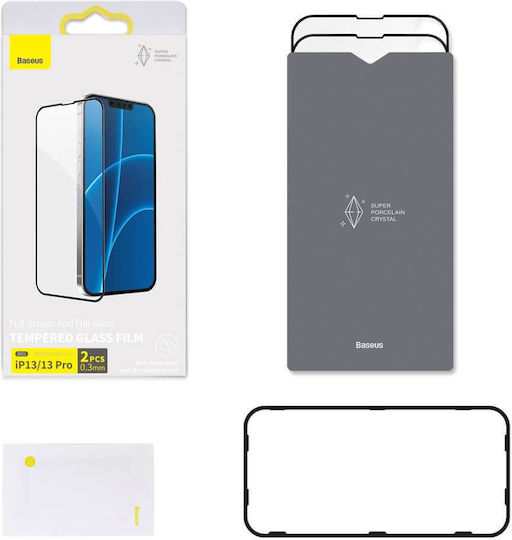 Baseus Porcelain 0.3mm Full Face Tempered Glass 2τμχ Μαύρο (iPhone 17e / 16e / 14 / 13 / 13 Pro)