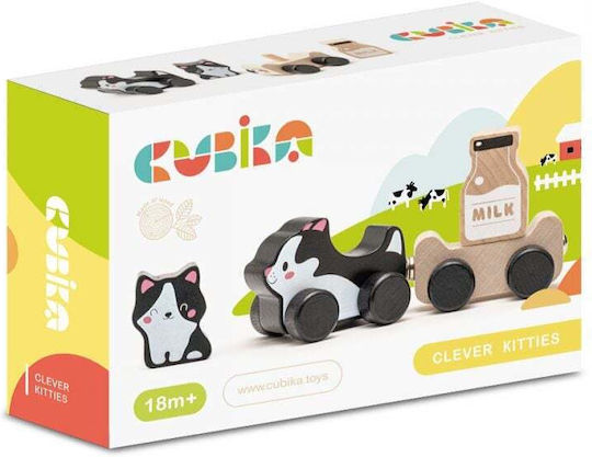 Cubika Push Along Wise Cat Milk Toy made of Wood for 18++ Months
