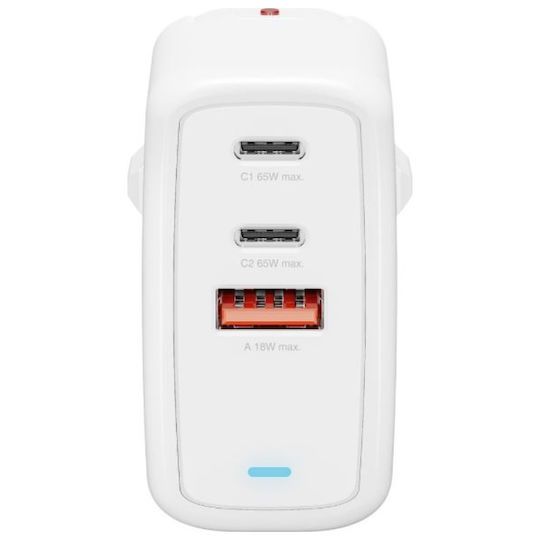 4Smarts GaN Handyladegerät Ohne Kabel mit USB-A Ausgangsanschluss und 2 USB-C Ausgangsanschlüsse 65W Schnellladetechnologie 3.0 Weiß (43675)