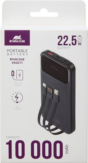 Rivacase VA2211 Power Bank 10000mAh 22.5W Cu Port De Ieșire USB-A Și Port De Ieșire USB-C Power Delivery Încărcare Rapidă Negru