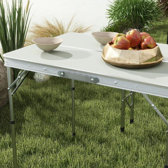 Set Mobilier Camping Grădină Pliabil 1 Masă 2 Bănci MDF Aluminiu Alb 90 Cm Frankfurt