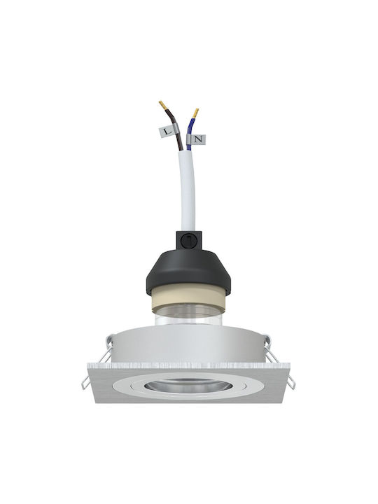 vidaXL Square Metallic Recessed Spot with Socket GU10 Silver 9.1x9.1cm. 1pcs