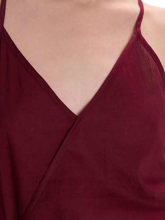 Damen Bluse Baumwolle Ärmellos Burgundisch
