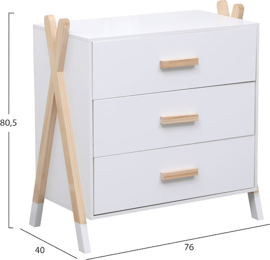 Παιδική Συρταριέρα Λευκή με 3 Συρτάρια 76x40x80.5εκ.