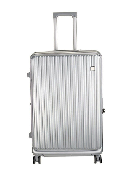 RCM Large Hard Silver Suitcase With 4 Wheels Height 74cm