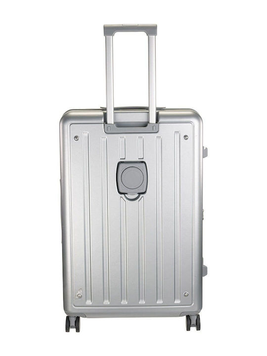 RCM Large Hard Silver Suitcase With 4 Wheels Height 74cm