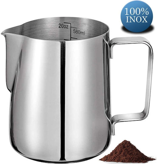 Cana din oțel inoxidabil pentru spumare lapte cu mâner Quasar Co. Cana pentru cappuccino cu cioc Bar Cana Barista 600 ml H 11 cm