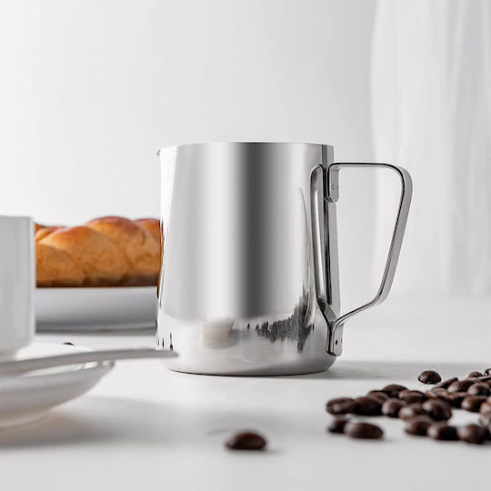 Cana din oțel inoxidabil pentru spumare lapte cu mâner Quasar Co. Cana pentru cappuccino cu cioc Bar Cana Barista 600 ml H 11 cm