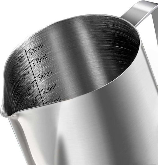Cana din oțel inoxidabil pentru spumare lapte cu mâner Quasar Co. Cana pentru cappuccino cu cioc Bar Cana Barista 600 ml H 11 cm