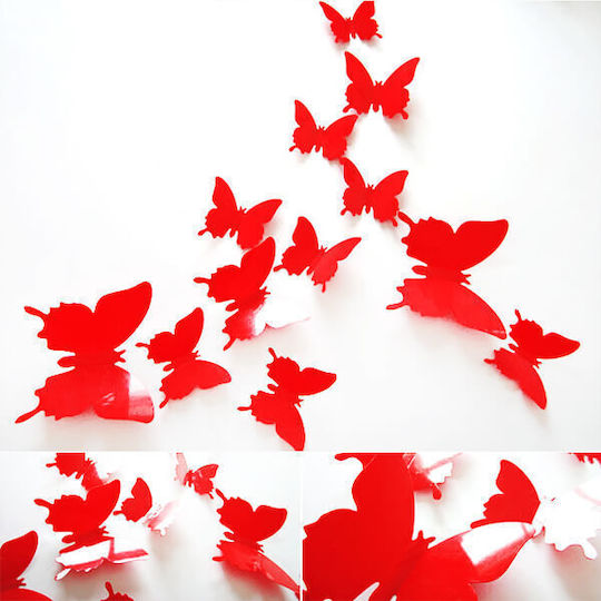 3d Butterfly Wall Sticker Red Set Of 12pcs.