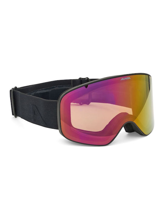 Alpina Μάσκα Σκι & Snowboard Παιδική Μαύρη με Φακό Καθρέπτη σε Μωβ Χρώμα