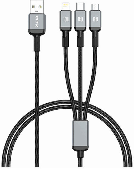 Moveteck Geflochten USB zu Blitzschlag / Typ-C,TC-TC / Micro-USB Kabel Schwarz 1m (463.010504)