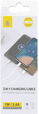 Moveteck Редовна USB към Lightning / Type-C / micro USB Кабел 2.4Спецификация Бял 1.2м (463.772314)