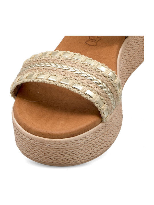 Leather Women's Flat Sandals in Gold Color