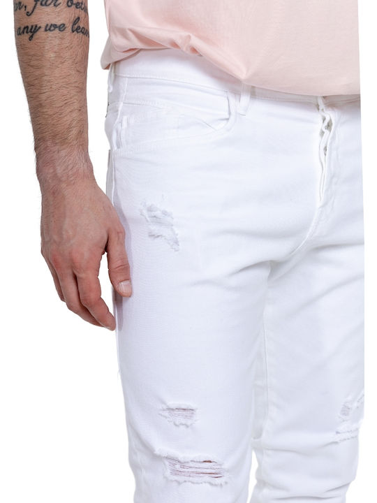 Date Ανδρικό Παντελόνι Τζιν Ελαστικό white