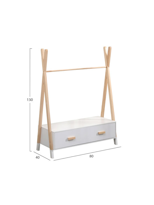 HomeMarkt Wooden Kids Wall Hanger with Hooks Paschal White 80x40x130cm