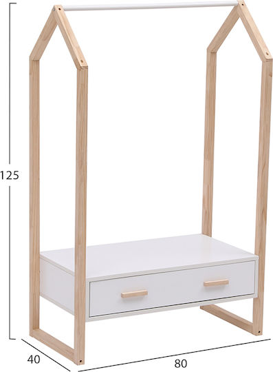HomeMarkt Wooden Kids Wall Hanger with Hooks Pepe White 80x40x125cm