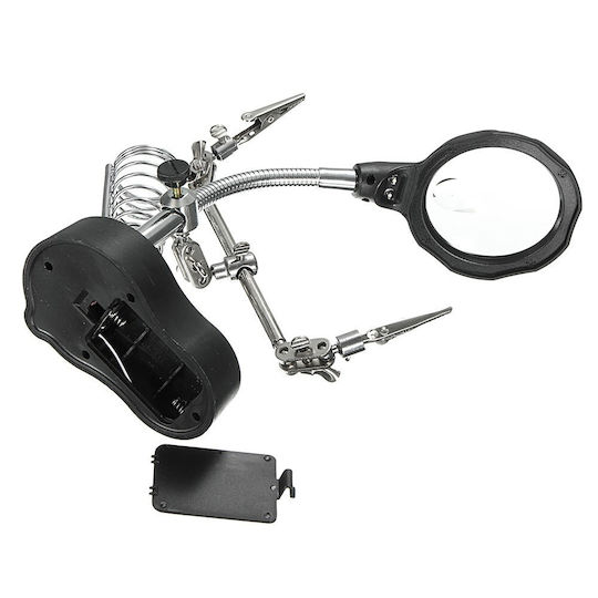 Suport Pistol de Lipit Uudeals cu Lupa LED Brațe Reglabile Negru 170x160x140 mm