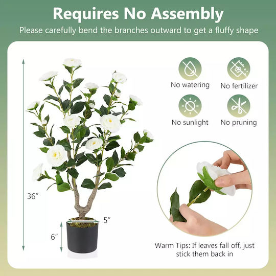 Artificial Camellia Tree 91 Cm Blooming Flowers White Hz10313wh-1 Costway