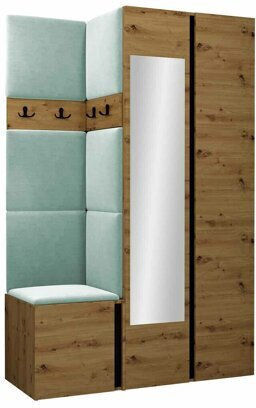 Hartford 350 Eingangsmöbel mit Spiegel & Garderobe Μαύρο, Artisan Βελανιδιά 116x44x186cm