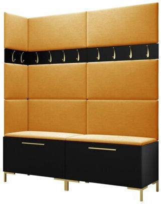 Tivsoa 104 Entry Furniture with Mirror & Hanger Black Velvet-Black Metal 168x46x196cm