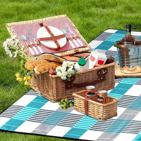 Pătură de Picnic pentru Plajă, Model Pliabil, Geantă Impermeabilă, 200 x 150 cm, Albastru