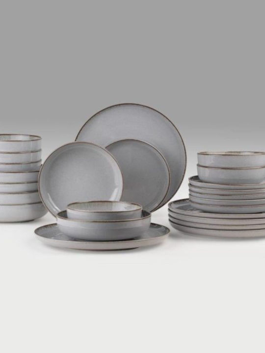 Kutahya Porselen Mood Gray Porcelain Dinnerware Set 24pcs