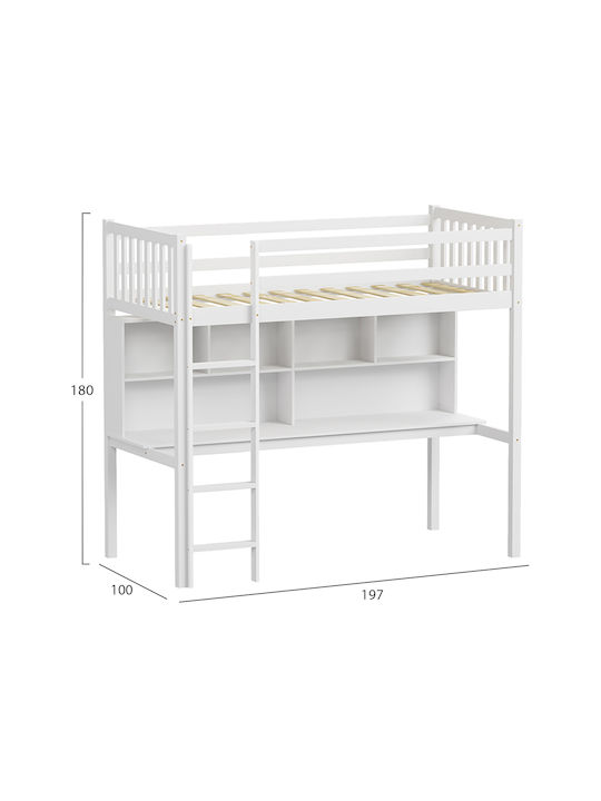 Libro Kids Bed Loft Bed Single with Desk Beige for Mattress 90x190cm