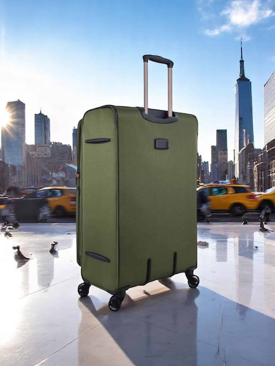 Diplomat Venice Large Travel Suitcase Fabric Green with 4 Wheels Height 79cm 6101-L