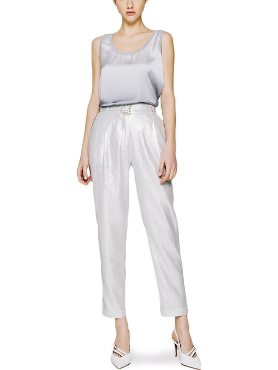 Damen Hoch tailliert Leinen Hose Silver