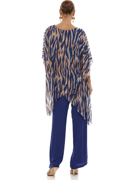 Damen Blau Set mit Hose Leopard