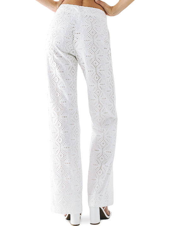 Access Women's High-waisted Fabric Trousers Straight White Access Women's High-waisted Fabric Trousers Straight White