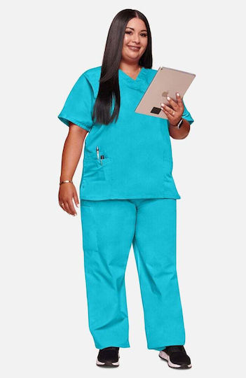 Cherokee Women's Turquoise Medical Blouse Cotton and Polyester