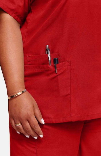 Cherokee Women's Red Medical Blouse Cotton and Polyester