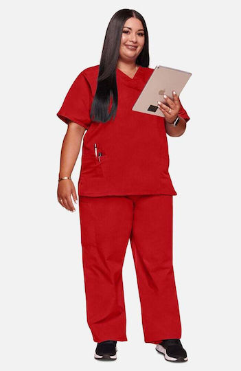 Cherokee Women's Red Medical Blouse Cotton and Polyester