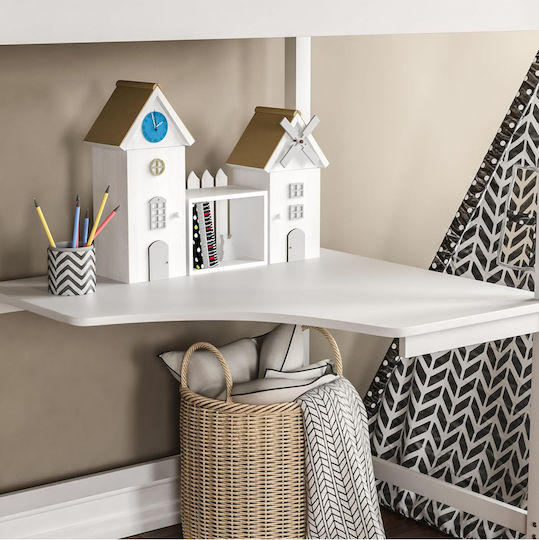 Akron Pat pentru Copii Loft Bed Single cu Birou Bej pentru Saltea 90x190cm