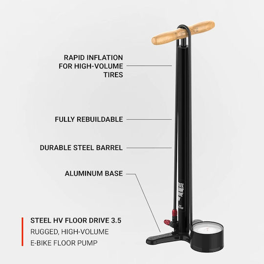 Lezyne Steel Floor Drive Τρόμπα Αέρος Χεριού με Μανόμετρο
