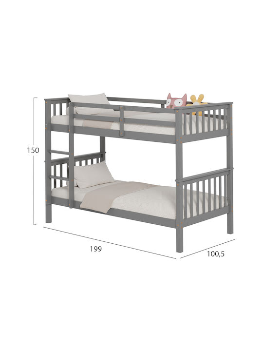 Lantai Kids Bed Bunk Single Gray for Mattress 90x190cm