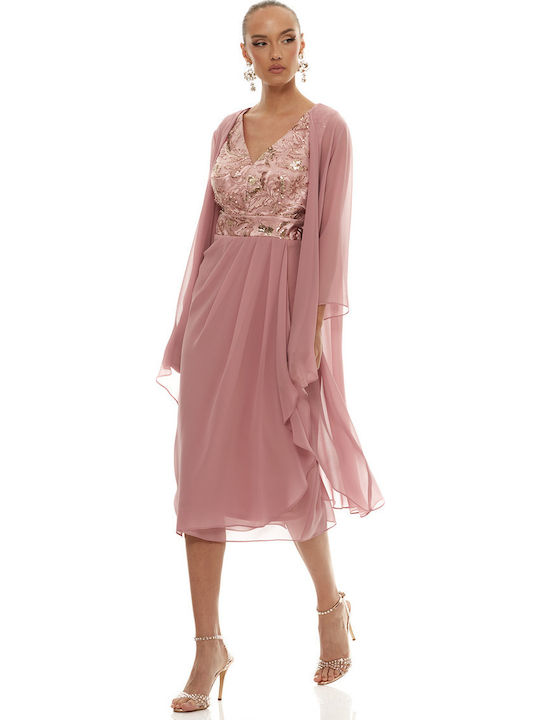 Summer Midi Evening Dress Satin Pink