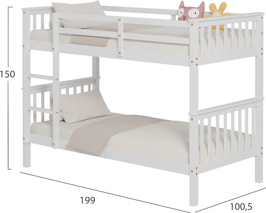 Lantai Kids Bed Bunk Single White for Mattress 90x190cm