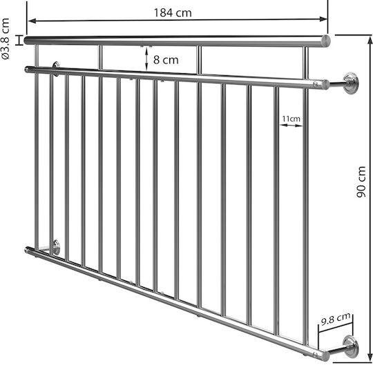 French Balcony Terrace Railing Stainless Steel 90 x 184 cm